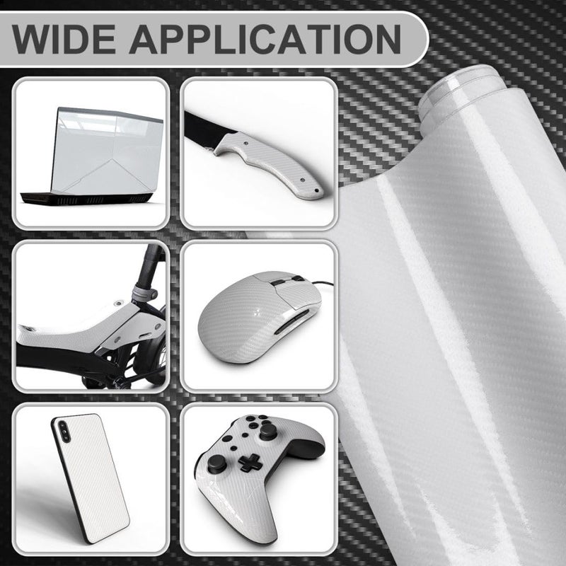 Lypumso 6D Carbon Fiber Vinyl Wrap Roll, Glossy Car Wrap Film Featuring Bubble Free Air Release Technology, Car Moto DIY Interior Exterior Decoration (Carbon Fiber White, 1ft x 5ft) - Image 4